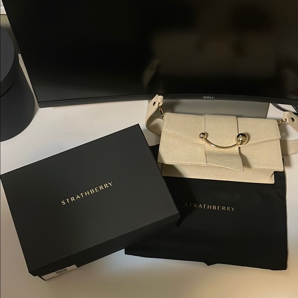 STRATHBERRY mini crescent embossed lizard vanilla purse - Picture 4 of 9